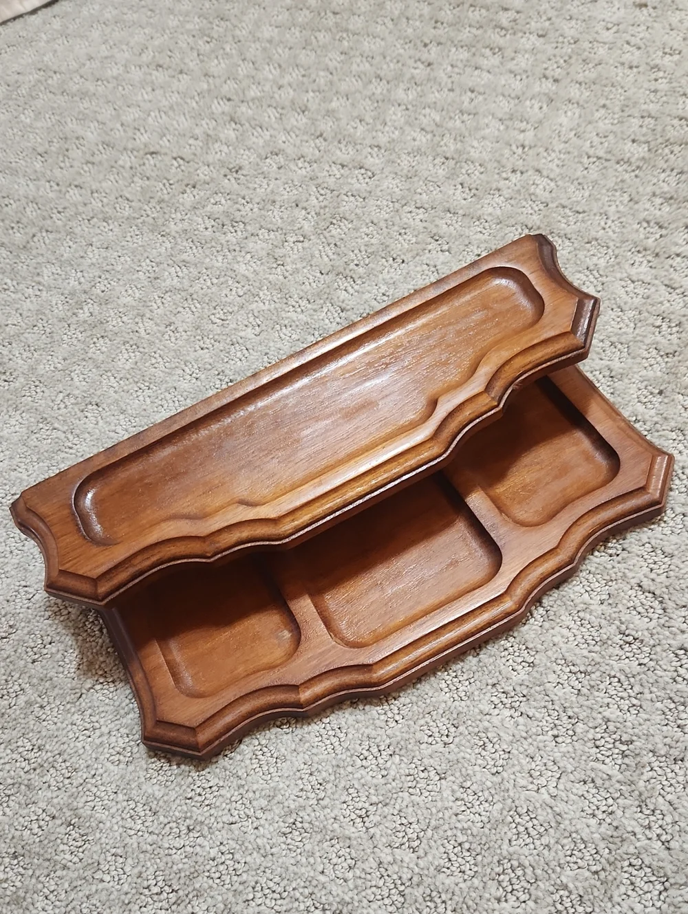 Vintage MCM 2-Tier Walnut Wooden Desk Organizer & Valet Tray